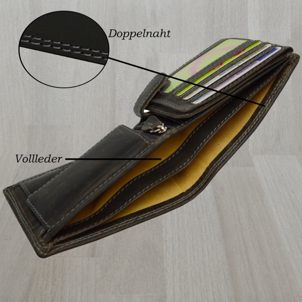 Herren Geldbörse Schwarz mit RFID Adler Motiv Voll Leder Doppelnaht Stabil robust modern